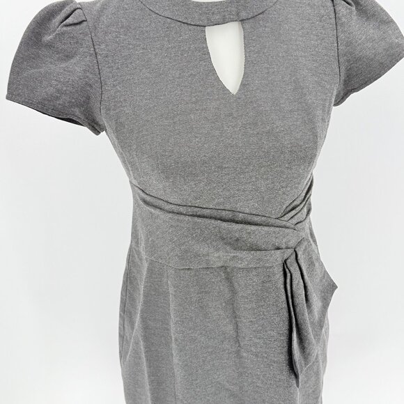Nanette Lepore Gray Cap Sleeve Dress Keyhole Neckline Pleated Waist Fitted Size - Picture 4 of 5